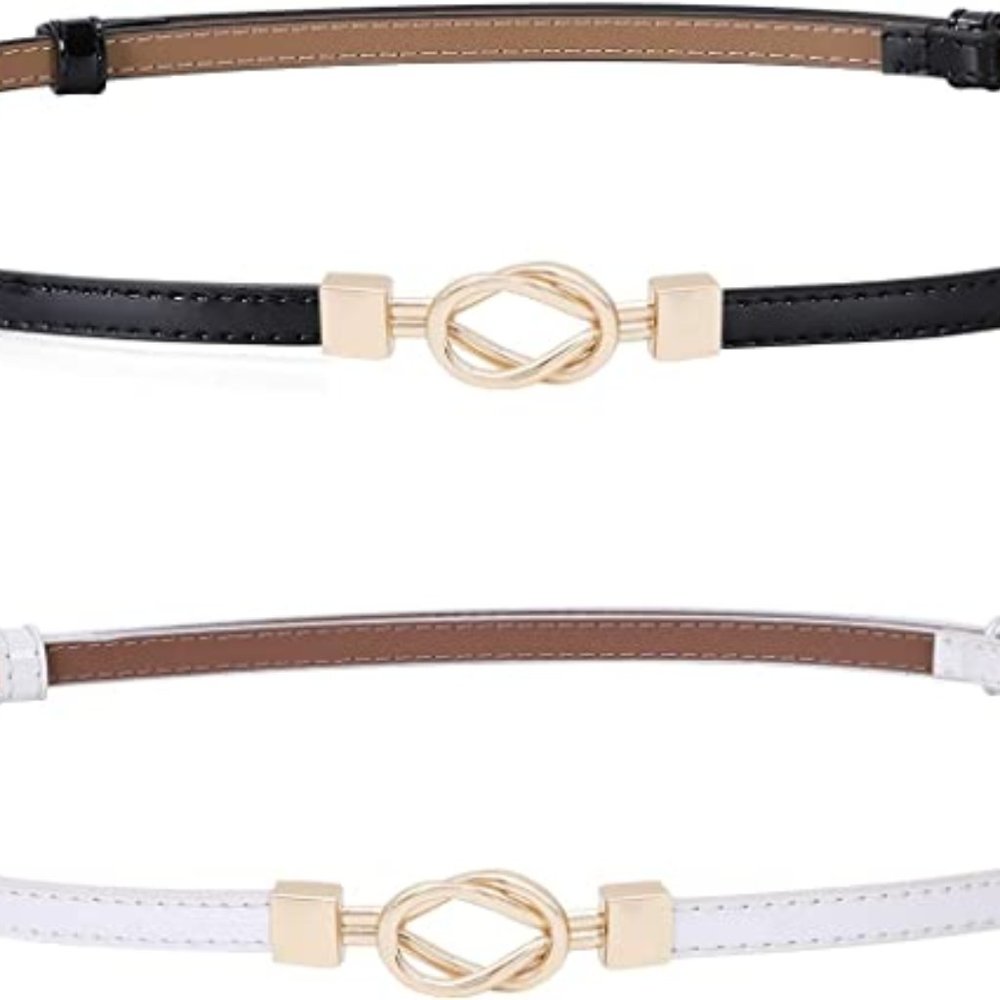 Leather Skinny Women Belt Thin Waist Belts for Dresses up to 37 Inches with